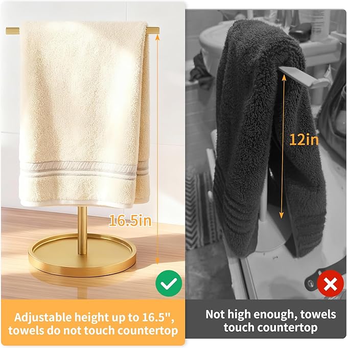 Hand Towel Holder Stand, T-Shape Countertop Hand Towel Stand for Bathroom Kitchen, Adjustable Hand Towel Holder, Gold