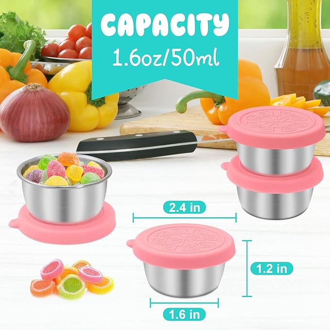 6x1.6 oz Salad Dressing Container to Go, Leakproof Reusable Stainless Steel Small Container with Lid,Sauce Containers for Lunch box,Picnics,Travel,Office and Meal Prep