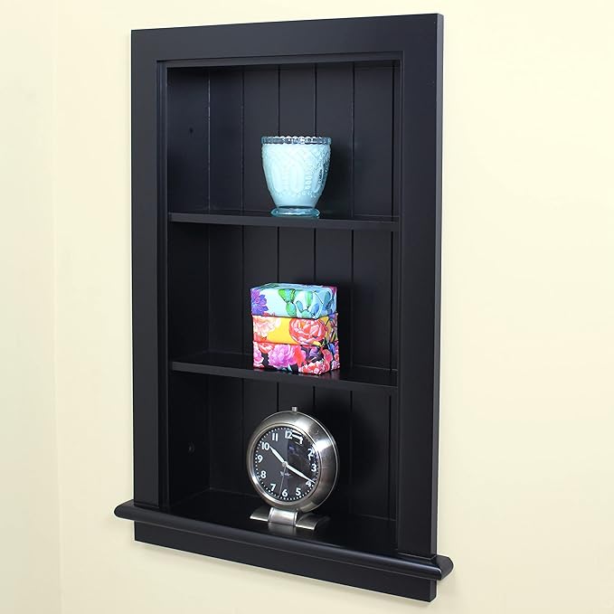Fox Hollow Furnishings 14x24 Aiden Recessed Wall Niche Medicine Cabinet Replacement, in The Wall Bathroom Cabinet Insert Shelf/Shelves, Made in North America, Real Wood, NO MDF, Beadboard, Black