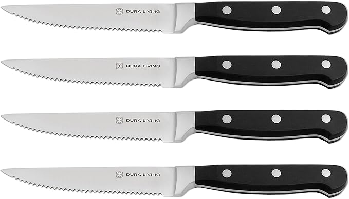 DURA LIVING 7-Inch Santoku Knife - Razor-Sharp High-Carbon Stainless Steel Blade, Forged Ergonomic Riveted Handle, Chef Knife for Chopping, Slicing & Dicing, Multipurpose Kitchen Knife, Home Chef
