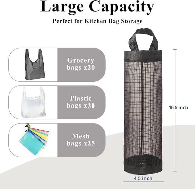 TOGETRUE Plastic Bag Holder, Grocery Bag Holder Mesh Hanging Storage Bag Dispenser (Black 2 Packs)