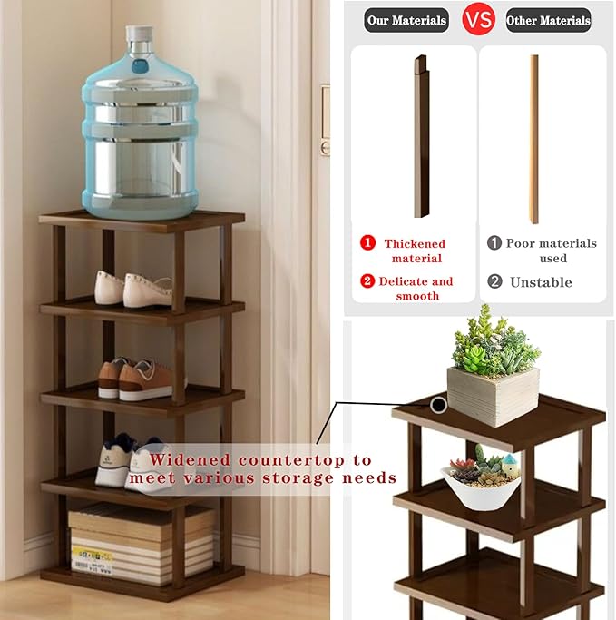 Vertical Shoe Rack-Tall Narrow Shoe Rack Organizer for Small Spaces,12Tier Bamboo Shoen Shelf for Entryway,Closet,Corner,Doorway,Skinny Shoe Shelf Space Saving Shoe storage,Free Stackable DIY