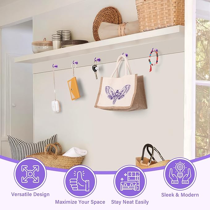 Magnetic Hooks, 25lbs Magnets with Hook, 8 Pack Magnet Hooks for Hanging, Heavy Duty Magnetic Hook for Cruise, Grill, Home, Refrigerator, Lock Accessories, Purple