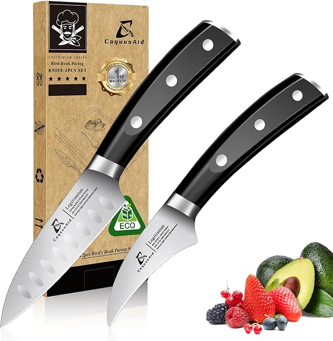 CoquusAid Paring Knife Set, 2PCS Small Kitchen Knives, Black