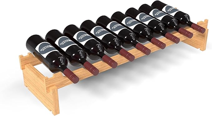Wine Stack 18 Bottle Bamboo Stackable Small Wine Rack for Countertop, No Tools Assembly, Durable, Wine and Liquor Bottle Storage for Small Spaces