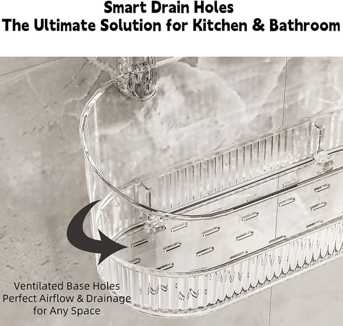 Clear Bathroom Shower Caddy, Wall Mount Storage Shelf with Suction Cups,Bathroom Storage Shelf 12.7x4.5x3.5 inchesLoad-bearing capacity: 22Ib 1piece (Gray transparent)
