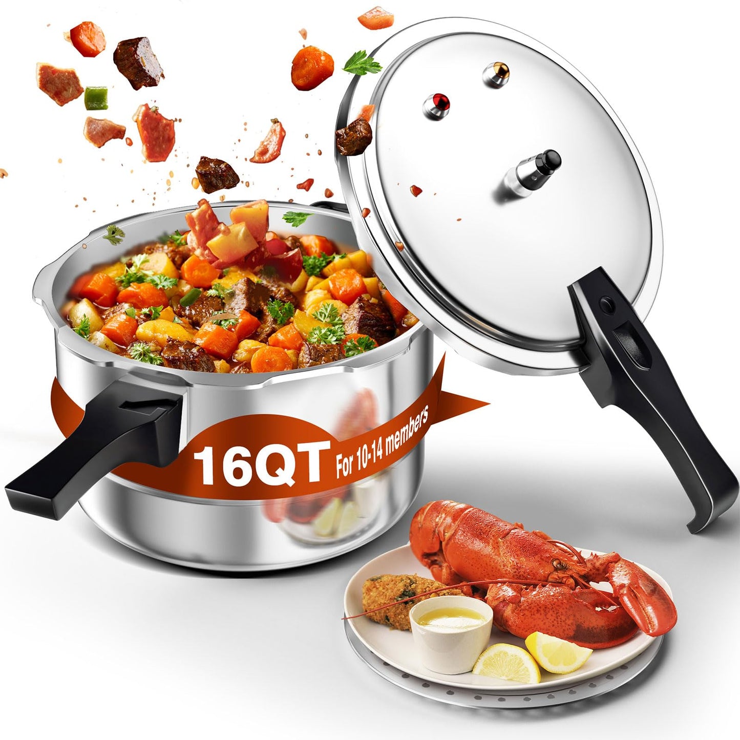Wantjoin Aluminum Pressure Cooker 23Qt Pressure Canner, Pressure Pot with Pressure Control for Home Kitchen or Restraurant, Commercial Pressure Cooker with Gauge