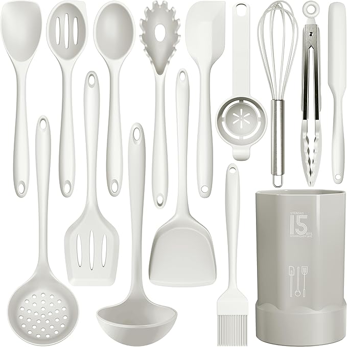 AOTHOD Silicone Cooking Utensils Set - 446°F Heat Resistant Silicone Kitchen Utensils,Spatula,Spoon, Kitchen Utensil Sets Gadgets Tools Set for Nonstick Cookware,Dishwasher Safe BPA FREE (Multicolor)