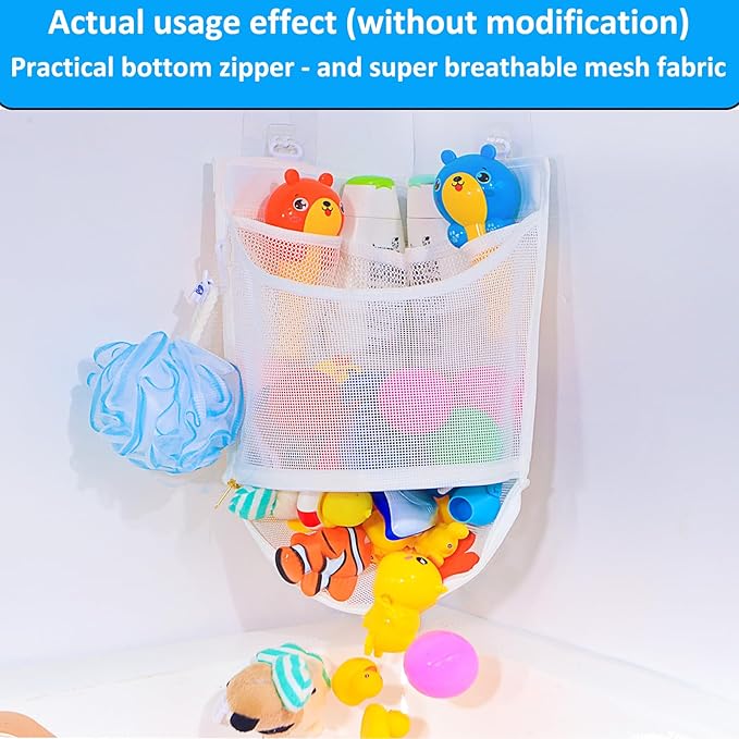 KPH Bath Toy Organizer, Large Capacity Corner Hanging with Mesh bath toy storage, Quick Drying
