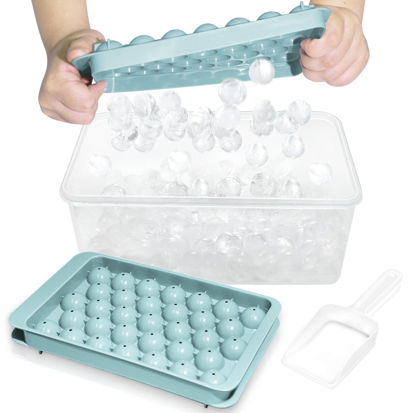 WIBIMEN Ice Cube Tray with Lid and Bin, 0.8" Round Ice Trays for Freezer
