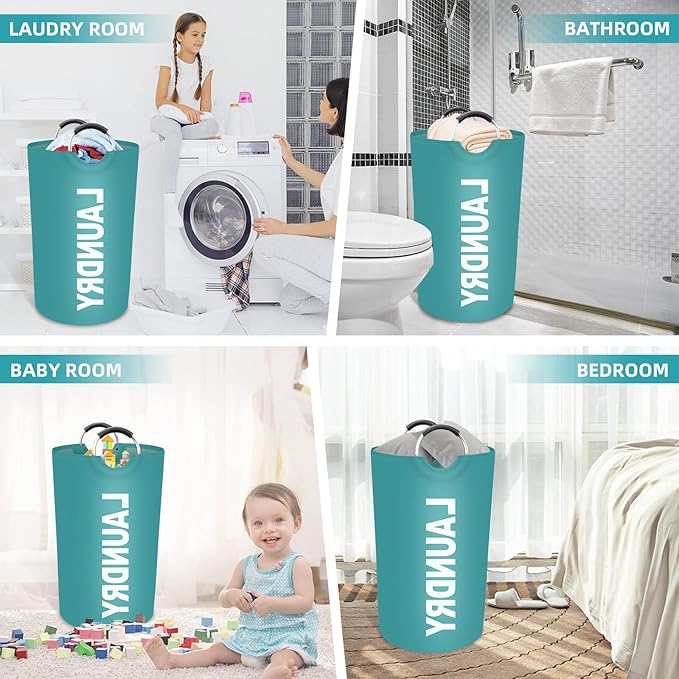 StorageRight 90L Large Laundry Basket, Laundry Hamper, Dirty Clothes Hamper for Laundry, Collapsible, Waterproof Laundry Baskets with Foam Protected Aluminum Handles for Laundry, Dorm, Family (Green)