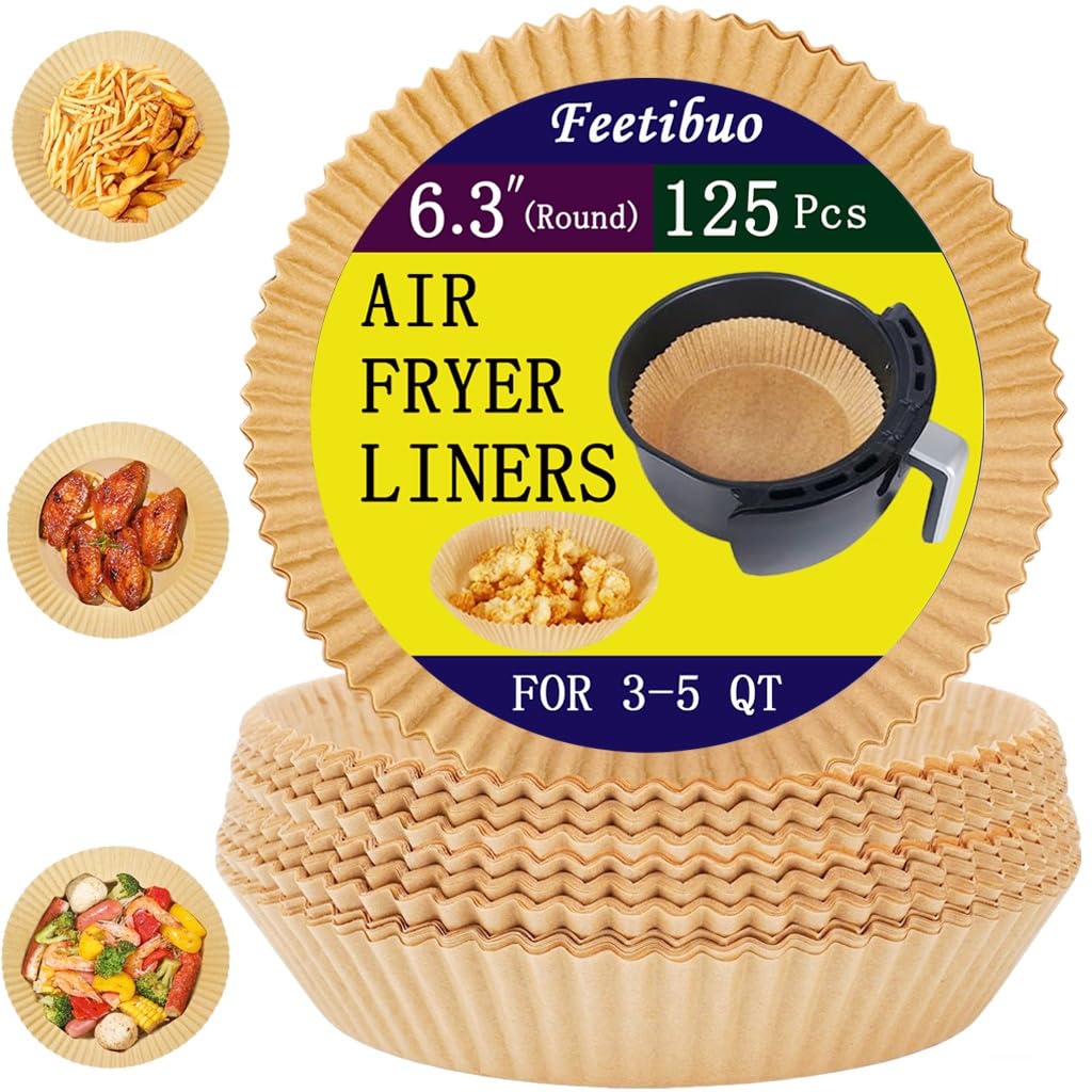 Feetibuo parchment paper for air fryer, 8.9inch square air fryer liners disposable,125PCS Non-stick parchment paper sheets for 8-12QT airfryer liners, Baking, Roasting Microwave