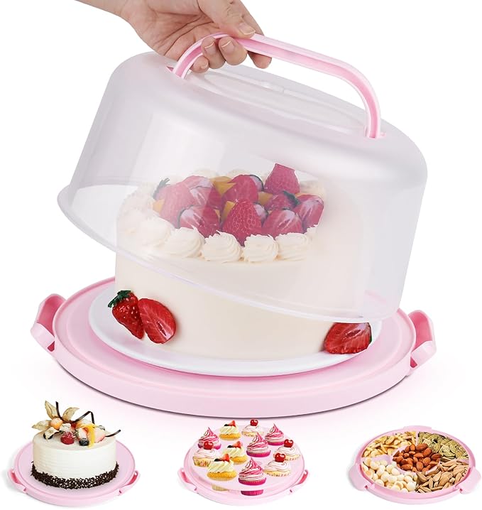 Cake Holder, BPA-Free 10 inch Cake Container with 2 Handles Cupcake Carrier