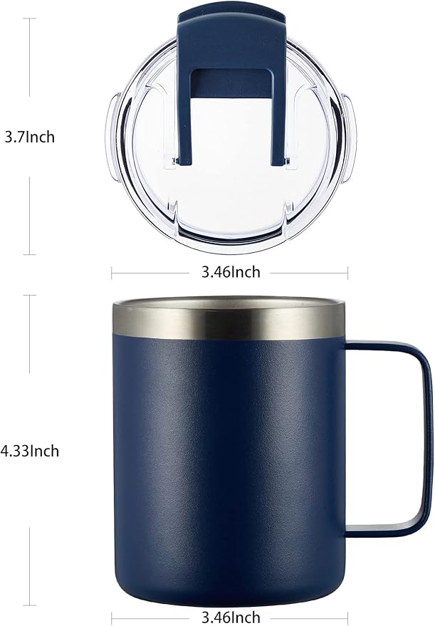 ALOUFEA 12oz Insulated Coffee Mug Cup with Handle, Stainless Steel Travel Coffee Mug with Flip Lid, Double Wall Vacuum Coffee Tumbler,Ocean Teal