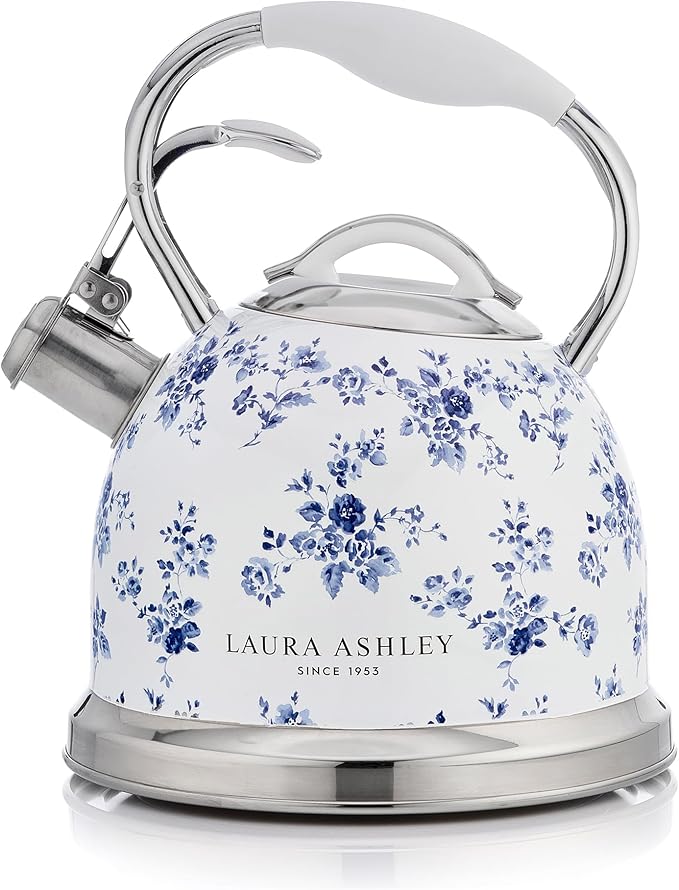 Laura Ashley Elveden White Whistling Tea Kettle Stovetop,Tea Pot for Stove