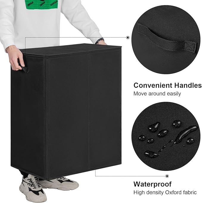 WOWLIVE 154L Double Laundry Hamper with Lid and Removable Laundry Bags, Large Dirty Clothes Hamper 2 section Collapsible Laundry Basket Dorm Room Storage for Bedroom, Bathroom, College, Black