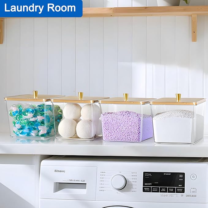 Hudgan 4 Pack Laundry Detergent Container Large Laundry Pods jars with lids and Scoop for Laundry Room Organization