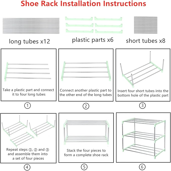 Stackable Small Shoe Rack, Entryway, Hallway and Closet Space Saving Storage and Organization (3-Tier, Green)