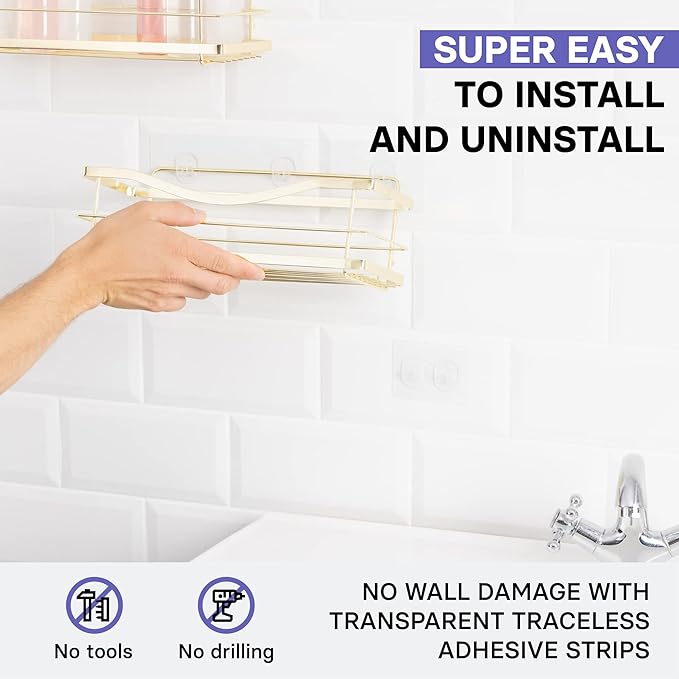 KINCMAX Shower Caddy Organizer - Self Adhesive Wall Shower Shelf - Stainless Steel Bath Shampoo Holder and Storage Rack