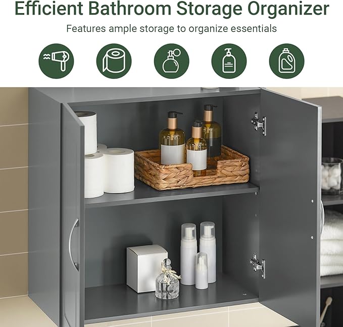 Haotian Wall Cabinet Laundry Room, Wall Storage Cabinet Kitchen Bathroom Garage, Medicine Cabinet with Shelf, Grey FRG231-DG
