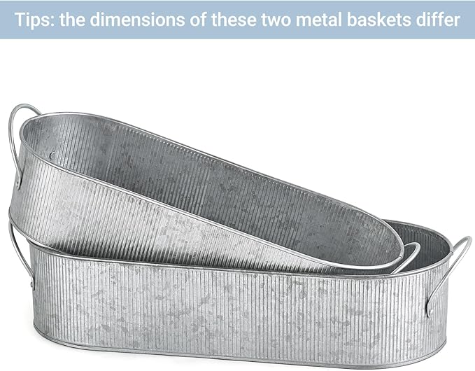 Mkono Metal Storage Basket for Toilet Tank Top Bathroom Decor, Galvanized Tray with Handle for Shelves, Farmhouse Toilet Paper Holder Organizing Bin Box for Countertop Living Room, Set of 2, Silver