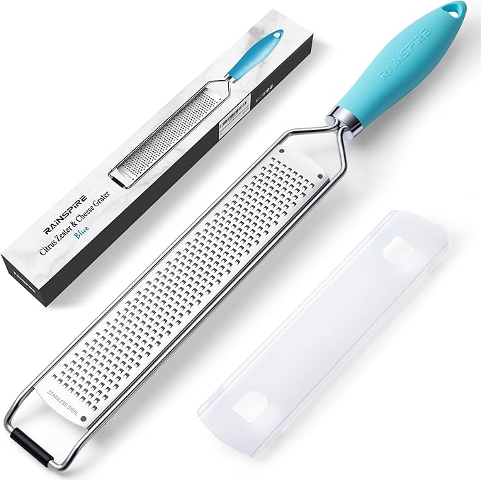 Rainspire Zester Grater with Handle, Lemon Zester Cheese Grater for Kitchen Stainless Steel, Parmesan Cheese Garlic Nutmeg Chocolate Fruits Vegetables Ginger Grater, Fine, Red