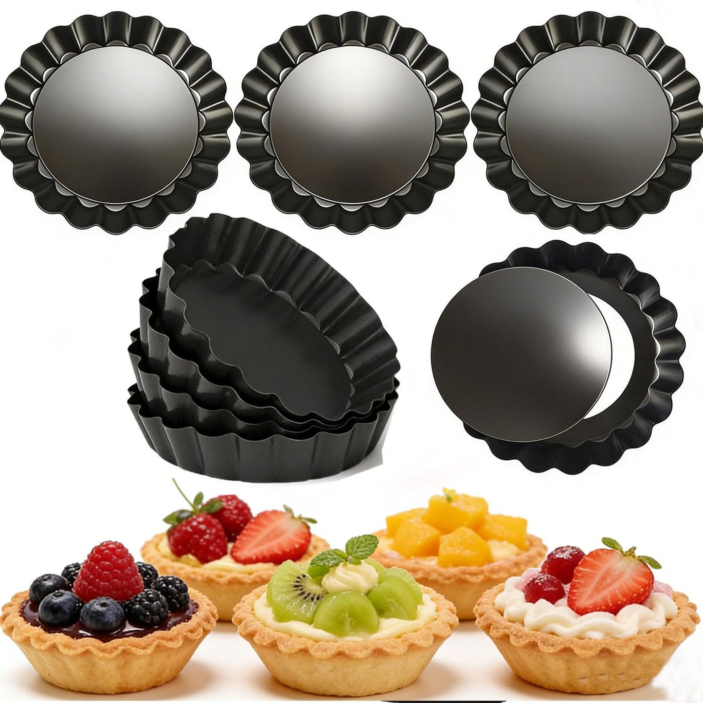 DATANYA Mini Tart Pans Removable Bottom 3 Inch, Carbon Steel Nonstick Quiche Pan Pie Tart Tin Mold, 0.8inches High for Baking Tartlets, Pies, Cakes, Cupcakes - Premium Champagne Gold 12PCS