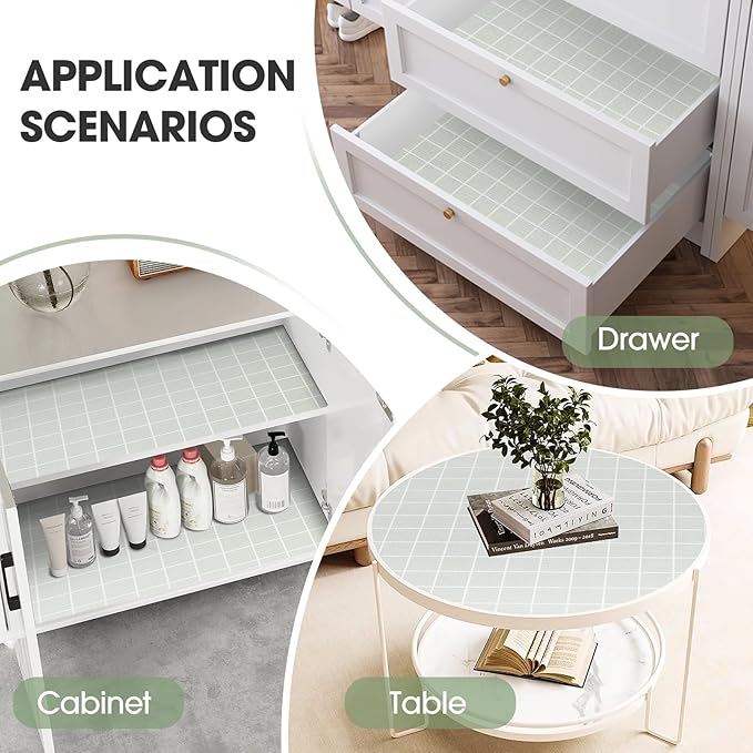Beautysaid Shelf and Drawer Liner for Kitchen Cabinet, Non Adhesive Non Slip Shelf Paper Waterproof Washable Thickened for Dresser Pantry Shelve Bathroom Protector Liner(Light Green,18 in x 10 FT)