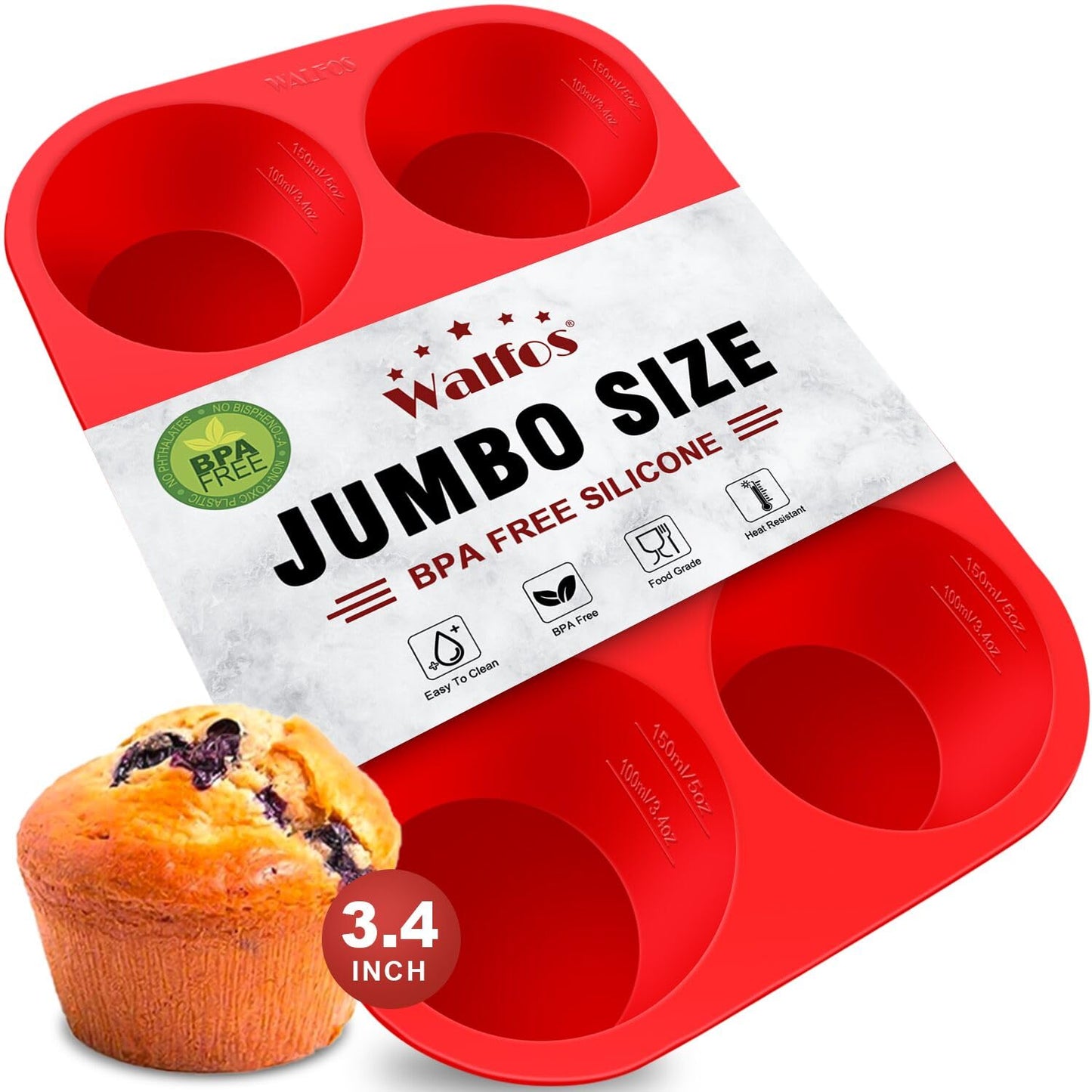 Walfos Silicone Muffin Pan - 12 Cups Regular Silicone Cupcake Pan, Non-stick Great for Making Muffin Cakes, Tart, Bread - BPA Free and Dishwasher Safe