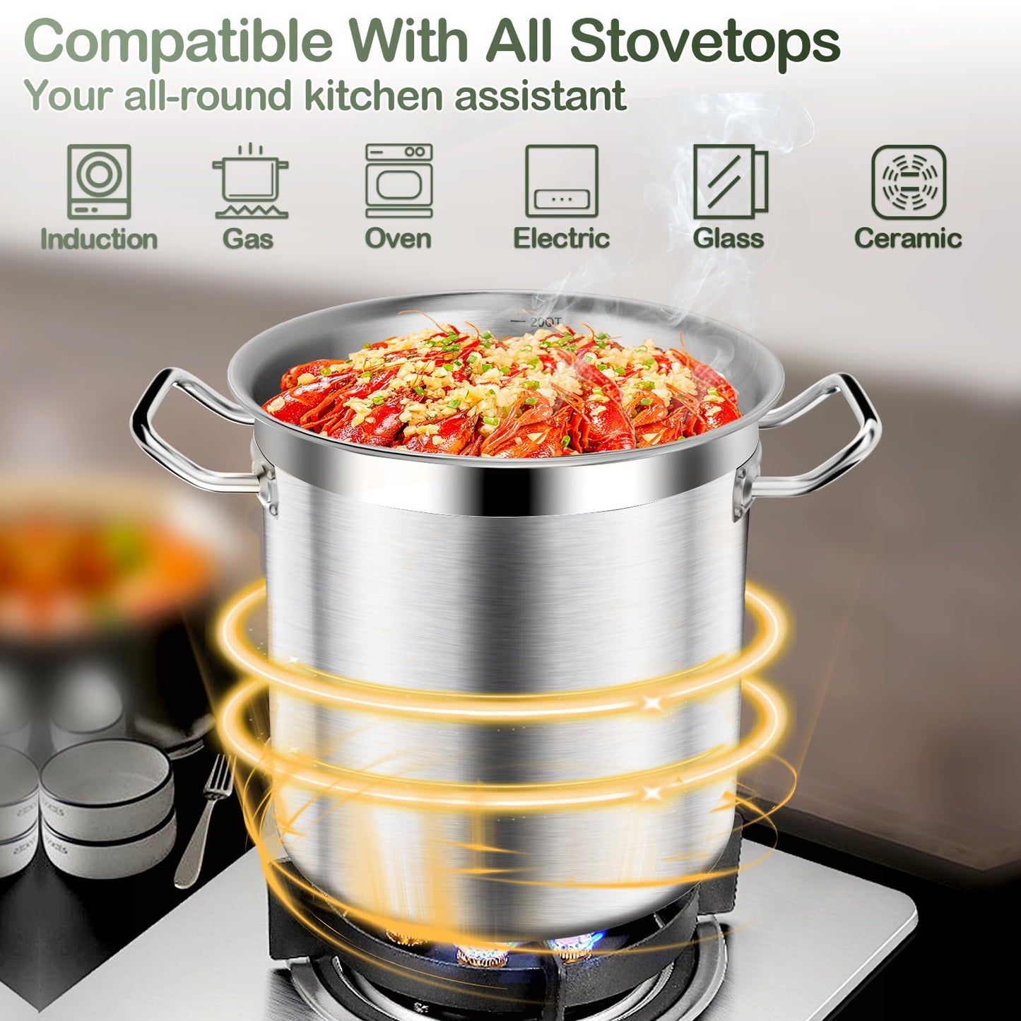 Stainless Steel Stockpot with Lid, 20QT Large Stock PotHeavy Duty Tri-Ply Bottom Commercial Grade Stock Pot & Stockpots for Boiling Cooking Soup Stew Canning Cooking Pots,Big Stockpot, Deep Cookware