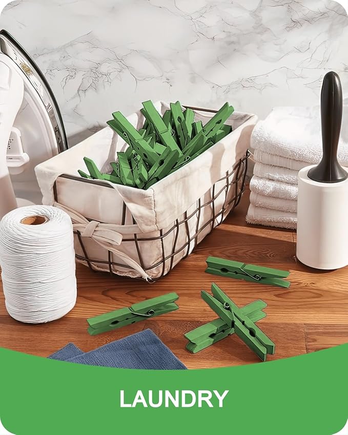 Colored Clothespins, Colorful Clothes Pins Wooden Clips Rainbow Colors 50 Pack Decorative Crafts Pegs Photos Pictures Decoration Clip Clothing Hanging Closepins, 2.83 Inch (Green)