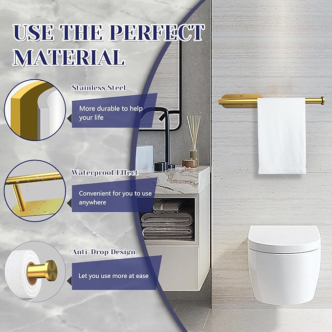 Paper Towel Holder, Self Adhesive or Drilling Paper Towel Holder Under Cabinet, Stainless Steel Gold Paper Towel Holders Wall Mount for Kitchen, Bathroom, Sink, Pantry, Fridge (Gold)
