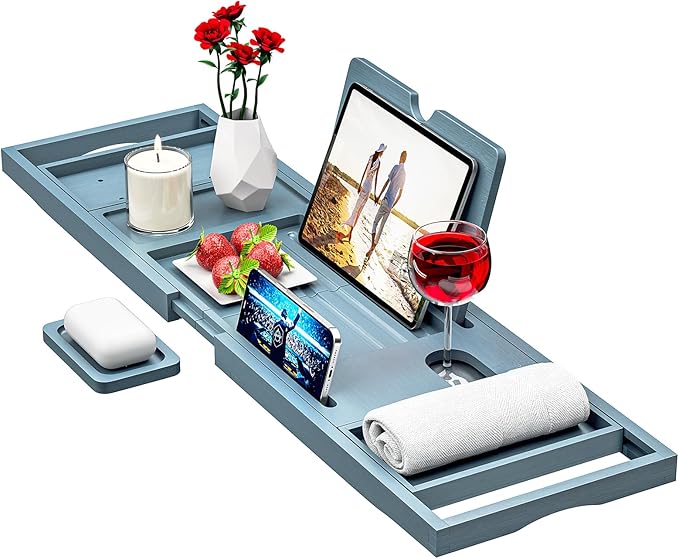Premium Bathtub Caddy Tray - Bath Tray - Bath Tub Tray Table for Bathtub - Bath Caddy Tray for Bathtub, Expandable Size, Fits Most Bath Tubs - Grey