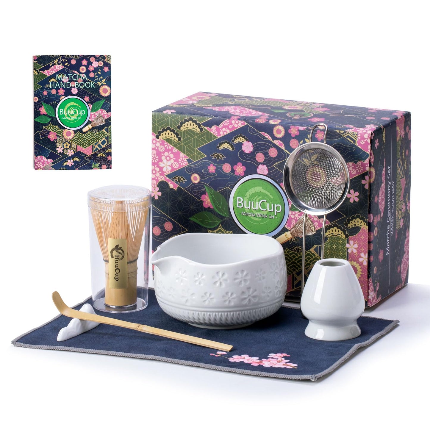 Buucup Matcha Whisk Set, Ceramic Kit with Bowl & Bamboo Accessories