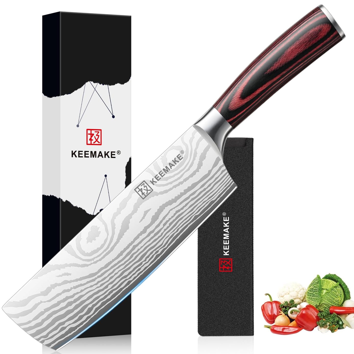 KEEMAKE 7 Inch Nakiri Knife, Japanese Kitchen Vegetable Cleaver