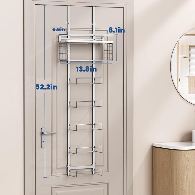Towel Racks for Bathroom Over The Door Towel Racks Towel Storage Organizer with Metal Shelf Basket for Bathroom Rv Camper (7-Tier Silver)