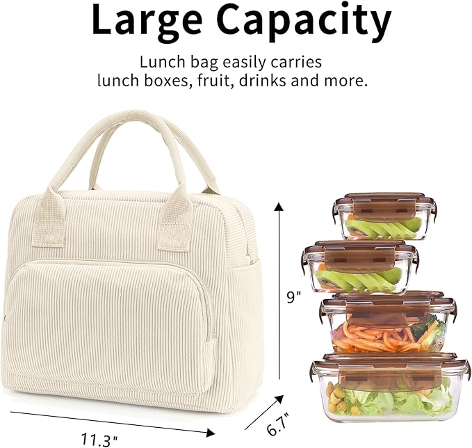 Lunch Bag Women Lunch Box for Women Adult Cute Insulated Lunch Bag Lager Cooler Lunch Tote Bags for Work Picnic (Beige)