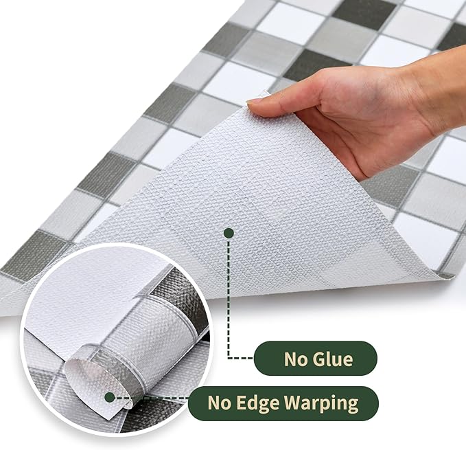 Drawer and Shelf Liner for Kitchen Cabinet: 17 in X 30 Ft Non Slip Waterproof Shelf Paper Non Adhesive Refrigerator Liners Gray Mosaic Easy Liners for Bathroom