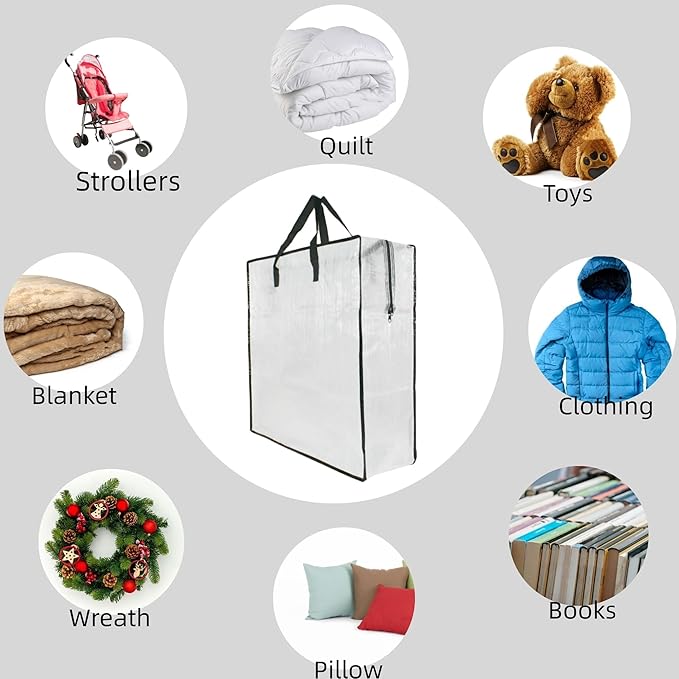 9 Pack Clear Storage Bags with Zipper and Handles, Blanket Bags For Closet Storage, Moving and Packing Supplies for College, Underbed Storage Organizer for Clothes Pillow Bedding Christmas Wreath