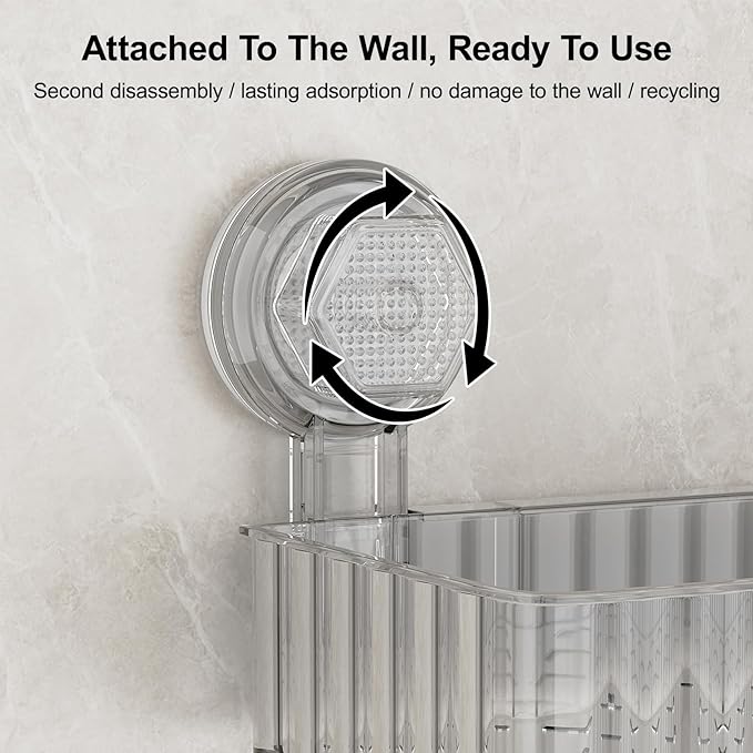 Shower Caddy Suction Cup Bathroom Shower Organizer for Bathroom Storage Home Decor & Kitchen No Drilling Large Capacity Removable and Reusable Shower Shelves for Inside. (clear, square)