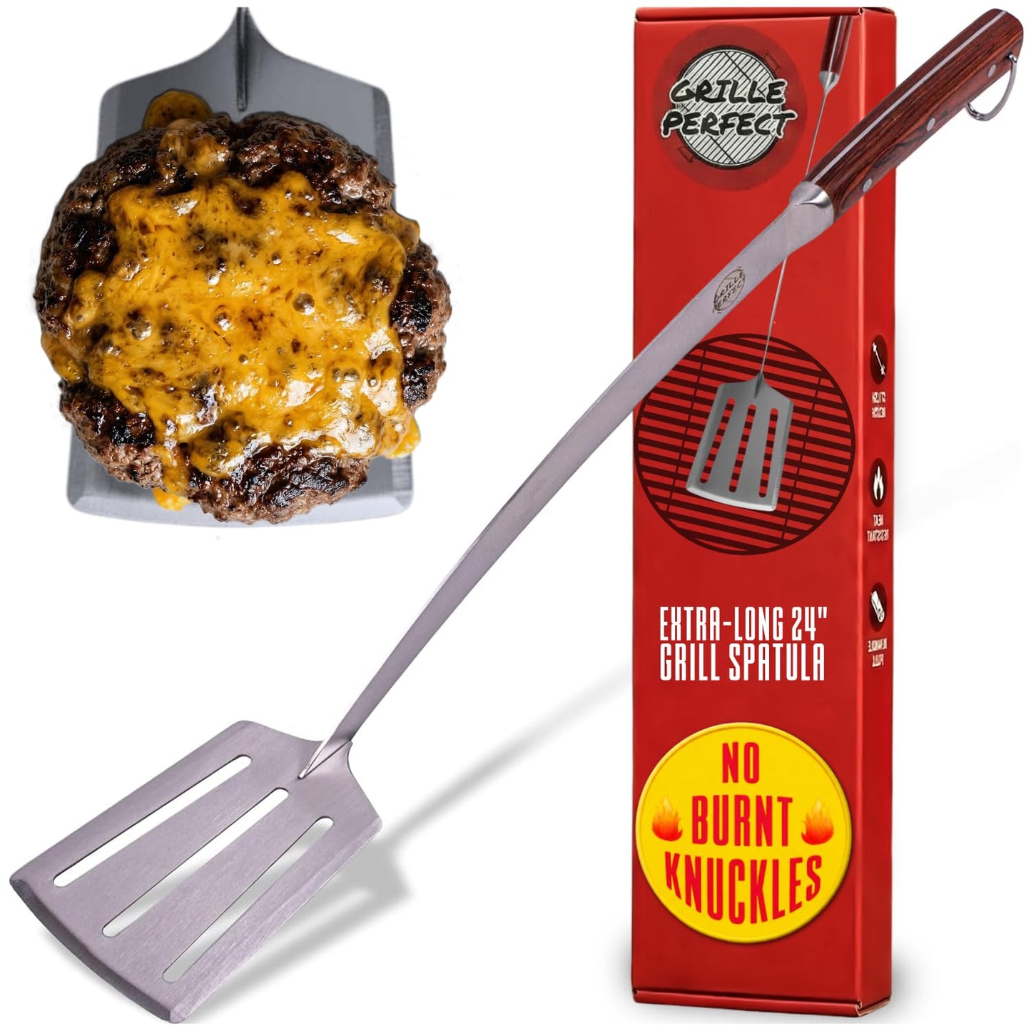Grill Spatula 24-inch Super Long for Grilling Barbecue Griddle and Fire Pit Extra Strong Curved Neck Premium Hardwood Handle Large Stainless Steel Blade For BBQ Outdoor Kitchen and Grilled Food