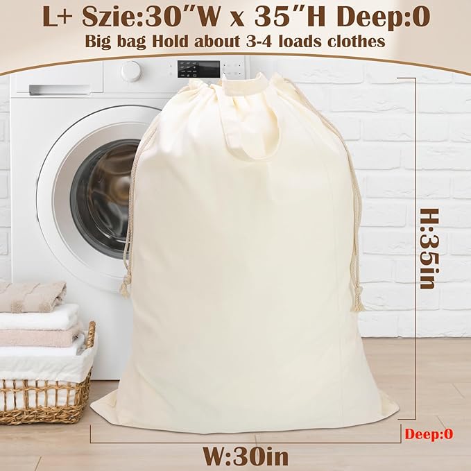 Canvas Laundry Bag with Handles & Drawstring Closure 30”Wx35"H, Thick Canvas Laundry Bag Large Heavy Duty Washable Dirty Clothes Travel Sack for Camp, College Dorm, Laundromat (1Pack)