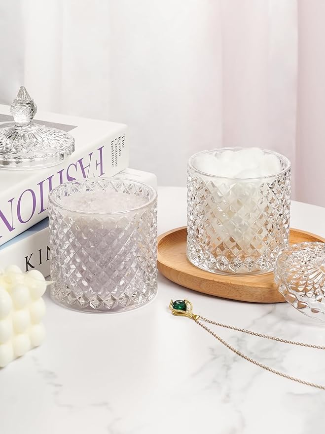 Jenseits 2-Pack Crystal Apothecary Jars with Lid, Cotton Ball Holders and Qtip Holder for Home Decor