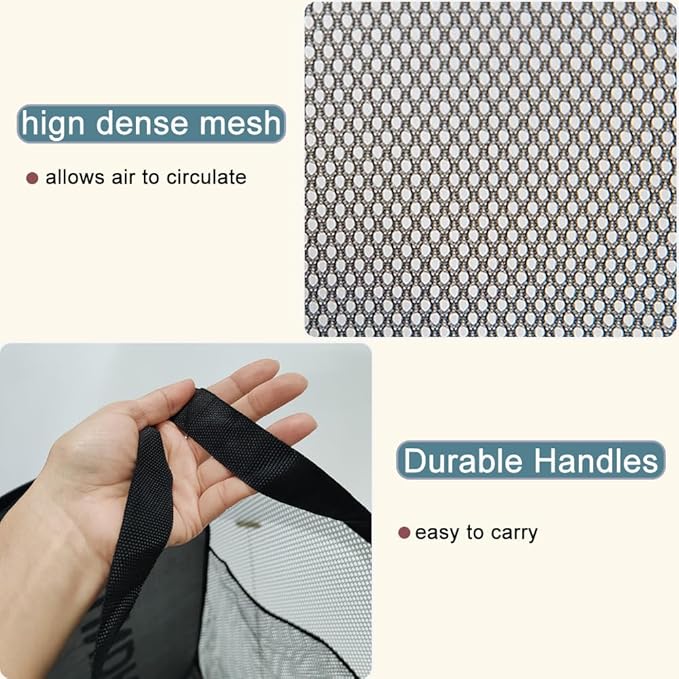 2 Pack Mesh Pop Up Laundry Hamper Collapsible Laundry Basket with Side Pocket, Strong Handles, Storage Organizer for Bedroom, Nursery Room, College Dorms (Black+Pink)
