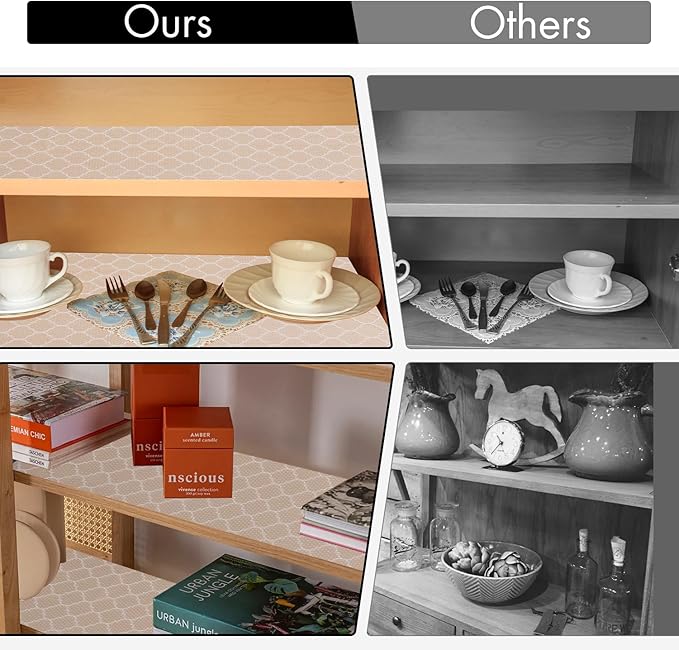 Cooyes Shelf Liner, Non Adhesive Drawer and Cabinet Liner, EVA Washable Oil-Proof Shelf Paper for Kitchen Cabinets, Refrigerator, Storage, Desks with Modern Pattern