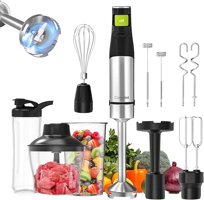 Consciot 4-in-1 Immersion Blender Handheld Max 1100W, Trigger Speed Control
