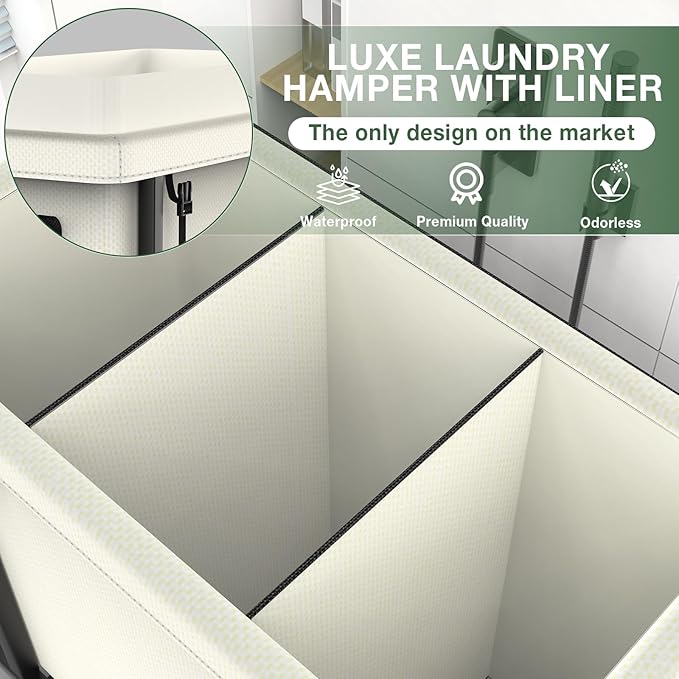 60 Gal(230L) High Grade Large Laundry Basket with Wheels, Rolling Laundry Hamper, Laundry Cart with Metal Frame and Removable Bag Design, Suitable for Laundry Room,Bedroom (White, 3 Section 230L)