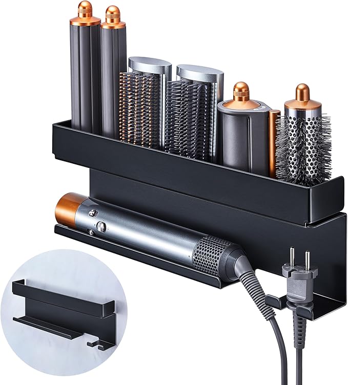 Storage Hair Dryer Holder for Curling Iron Accessories, Hair Tool Organizer Wall Mount, Curling Iron Holder Organizer, Bathroom Hair Straightener Holder Stand for Styler Attachments Organizer, Black