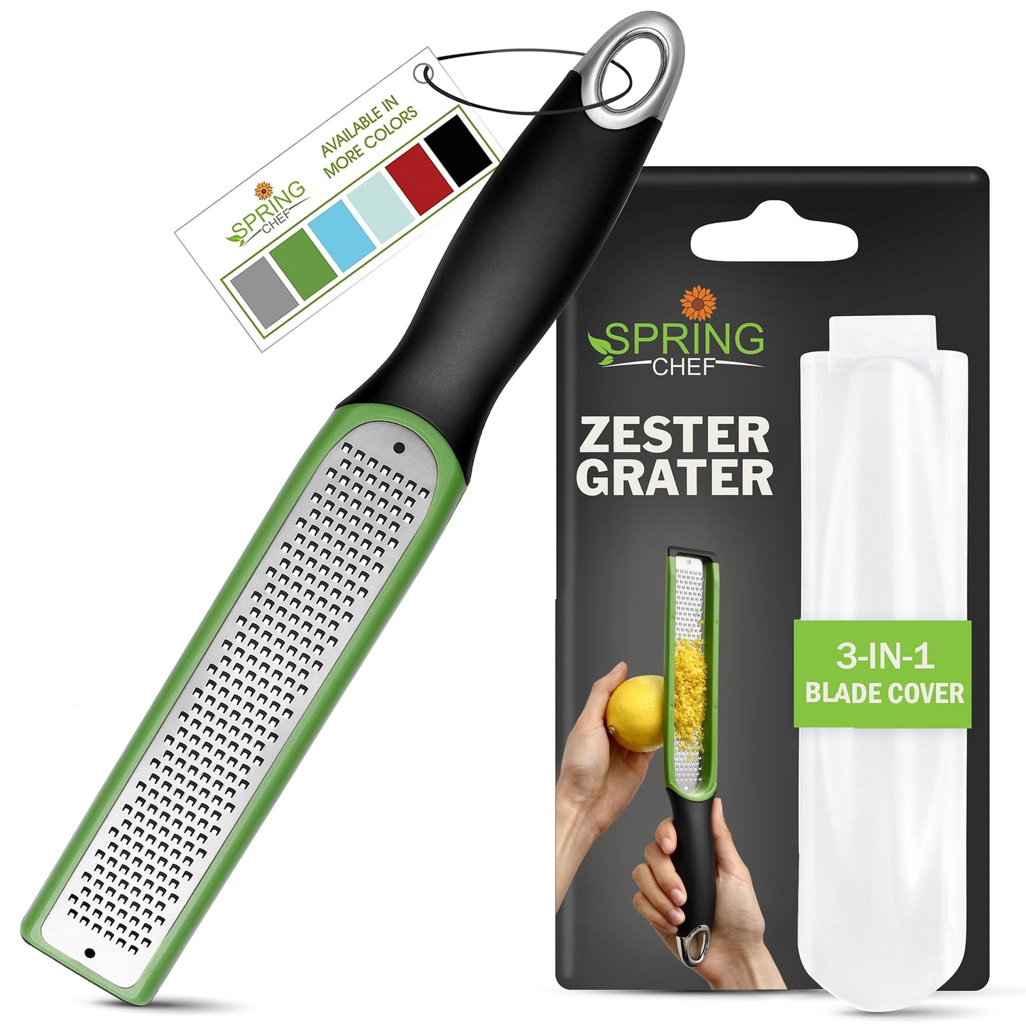 Spring Chef Stainless Steel Lemon Zester - Garlic & Ginger Grater - Green