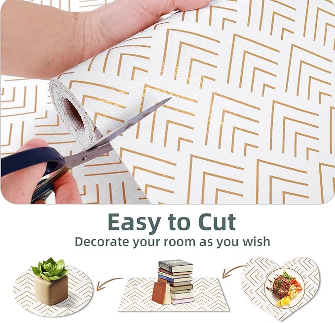 Shelf Liner for Kitchen Cabinets Non Adhesive Drawer Liner Gold Arrow Non-Slip Thickened Shelf Liner Paper Strong Easy to Clean for Tool Box Refrigerator with Knife and Tape Measure 23 inche x 30 feet
